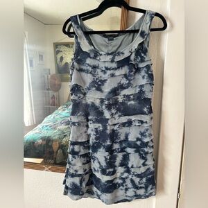 French Connection Blue Ruffled Tie-Dye Mini Dress